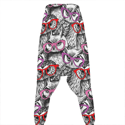 Owl With Glasses Pattern Print Hammer Pants