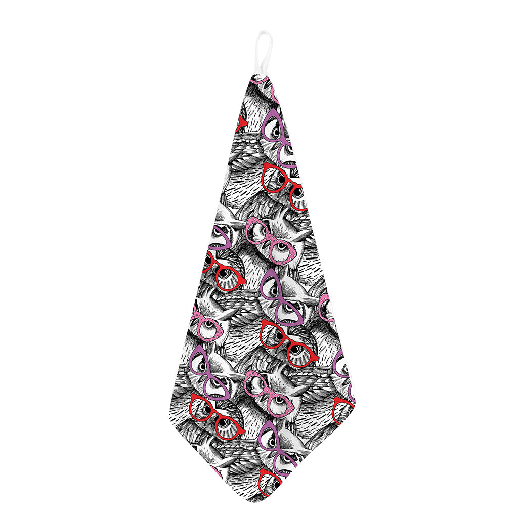 Owl With Glasses Pattern Print Hand Towel