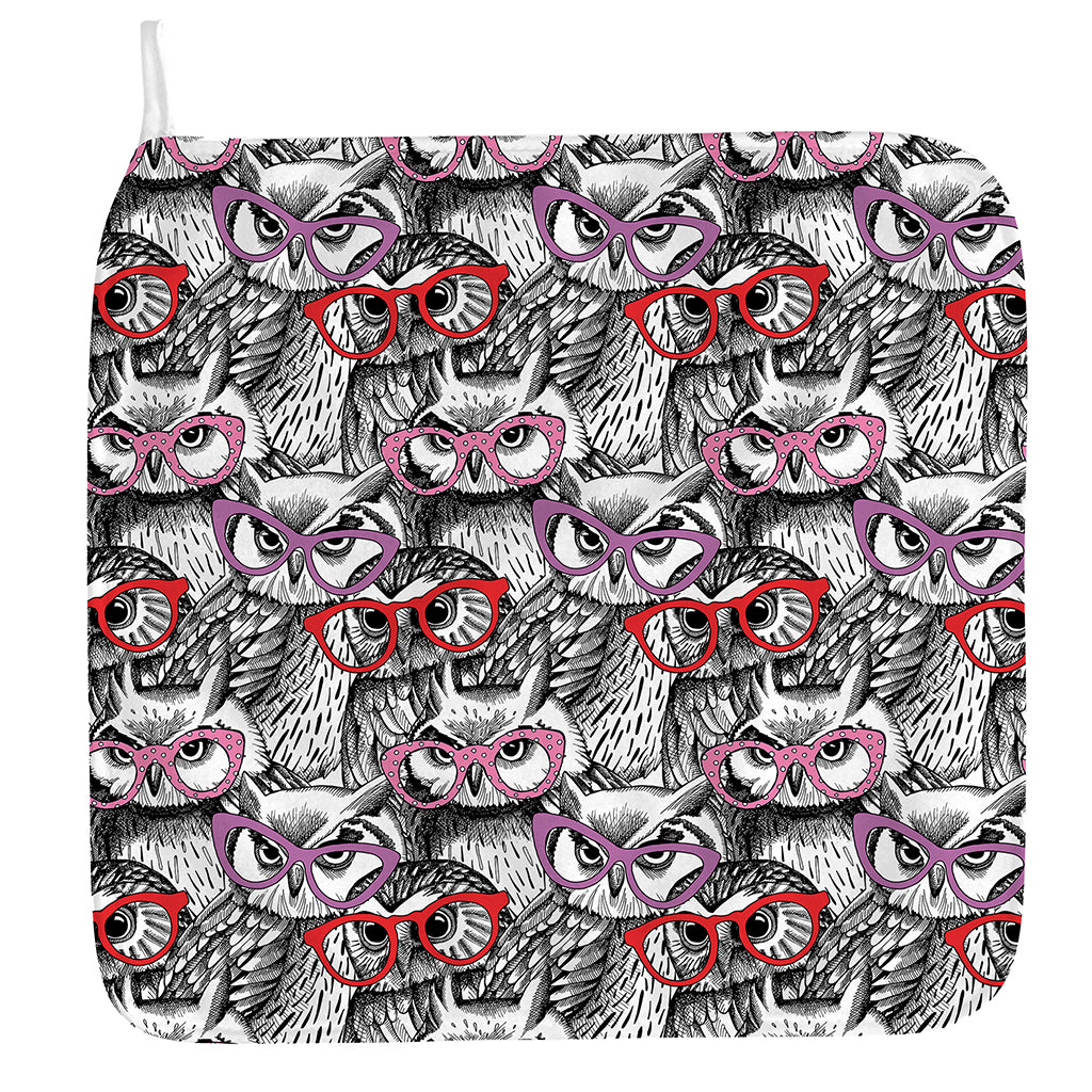 Owl With Glasses Pattern Print Hand Towel