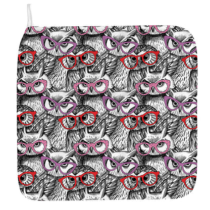 Owl With Glasses Pattern Print Hand Towel