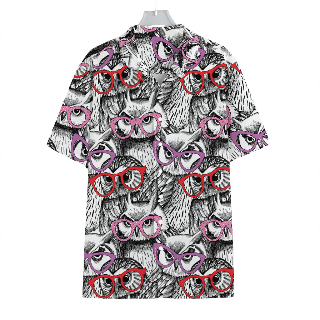 Owl With Glasses Pattern Print Hawaiian Shirt