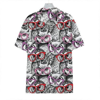 Owl With Glasses Pattern Print Hawaiian Shirt