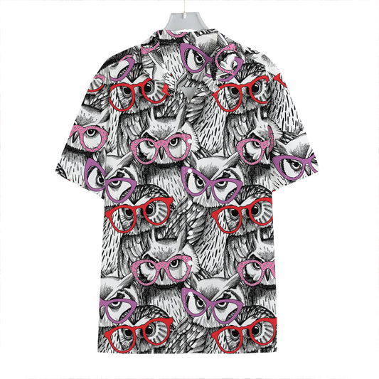 Owl With Glasses Pattern Print Hawaiian Shirt