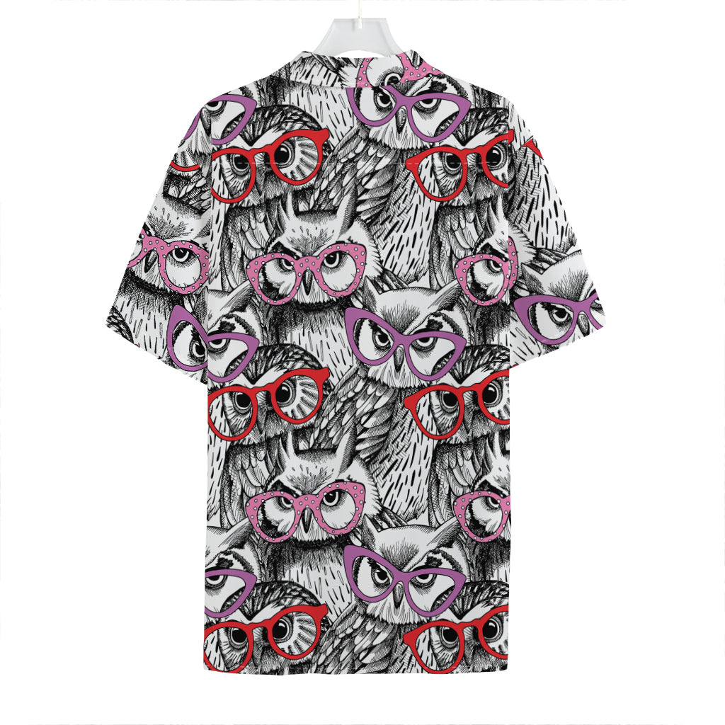 Owl With Glasses Pattern Print Hawaiian Shirt