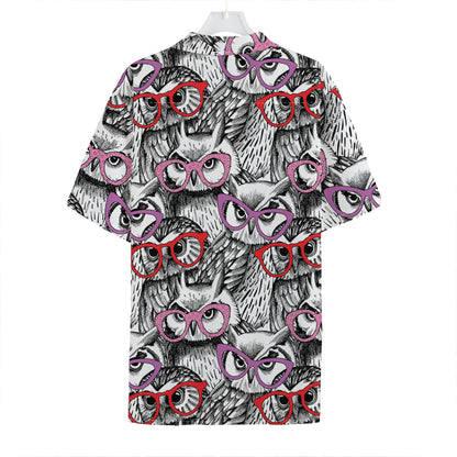 Owl With Glasses Pattern Print Hawaiian Shirt