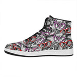 Owl With Glasses Pattern Print High Top Leather Sneakers