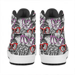 Owl With Glasses Pattern Print High Top Leather Sneakers