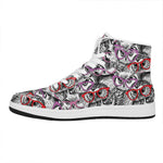 Owl With Glasses Pattern Print High Top Leather Sneakers