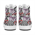 Owl With Glasses Pattern Print High Top Leather Sneakers