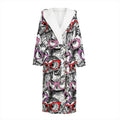Owl With Glasses Pattern Print Hooded Bathrobe