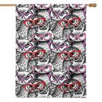 Owl With Glasses Pattern Print House Flag