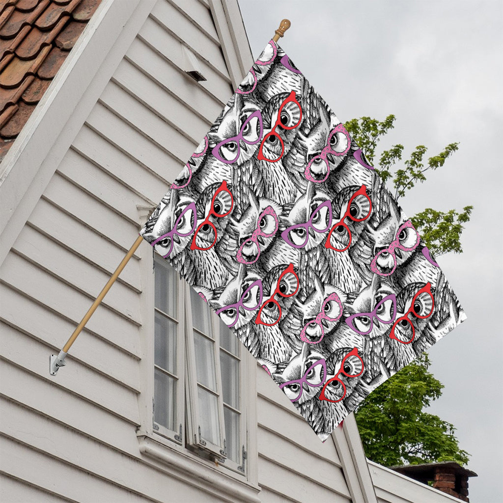 Owl With Glasses Pattern Print House Flag