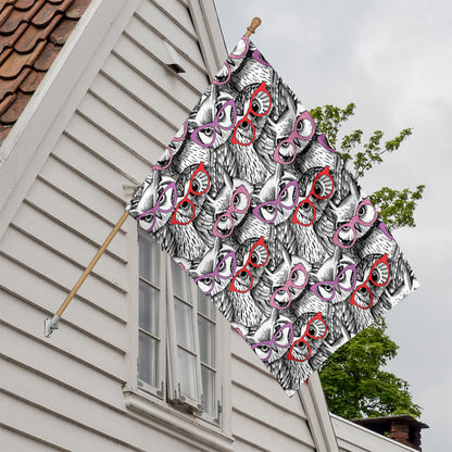 Owl With Glasses Pattern Print House Flag