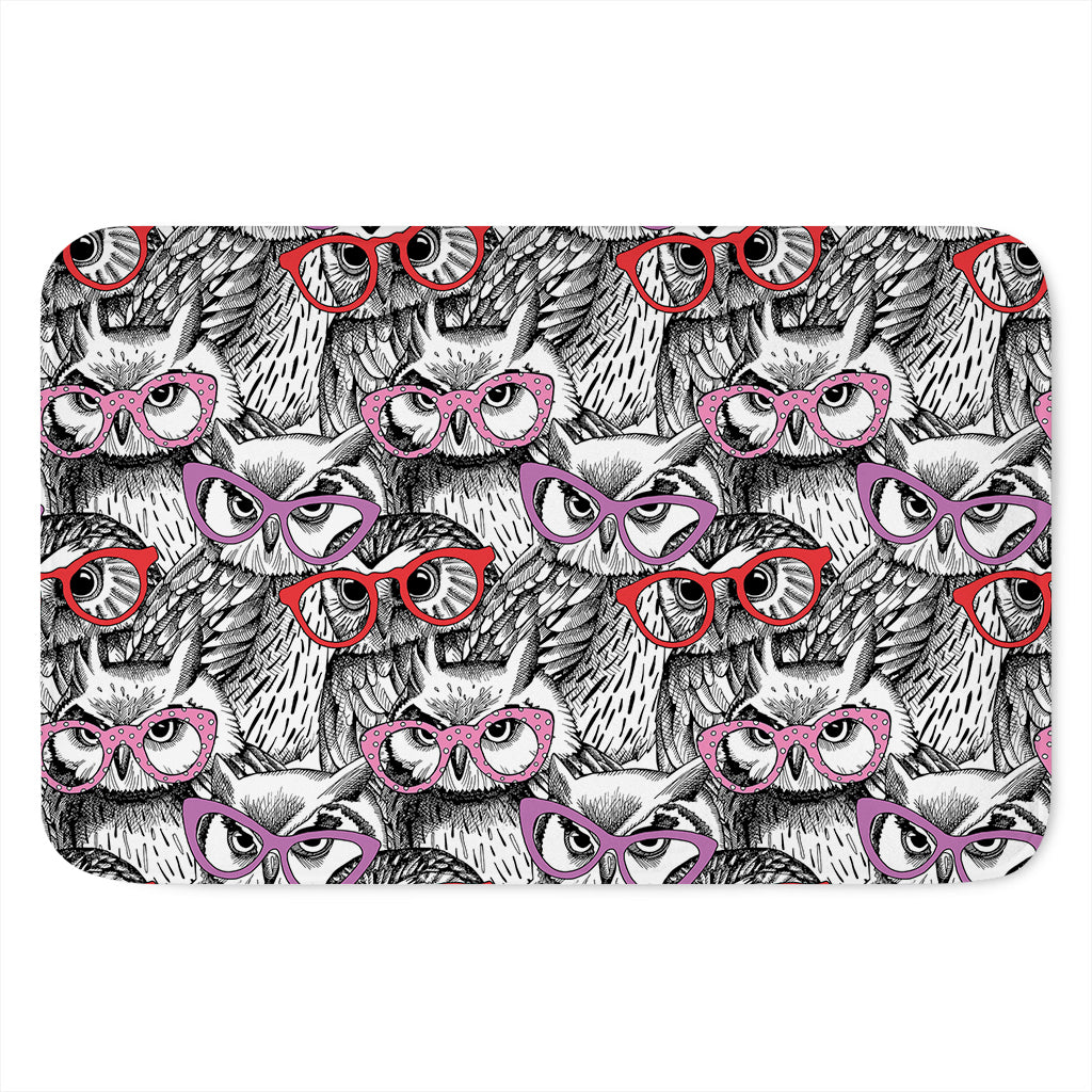 Owl With Glasses Pattern Print Indoor Door Mat