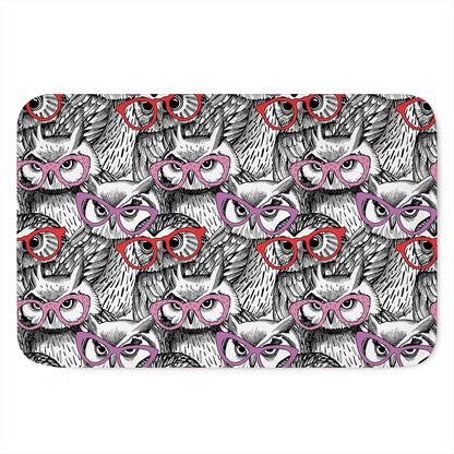 Owl With Glasses Pattern Print Indoor Door Mat
