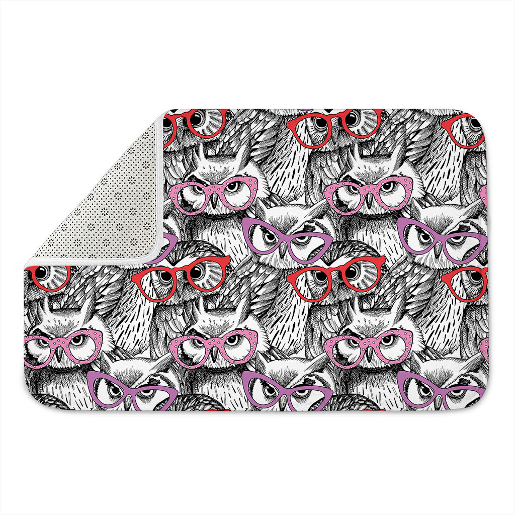 Owl With Glasses Pattern Print Indoor Door Mat