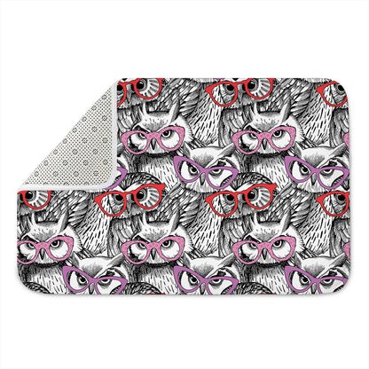 Owl With Glasses Pattern Print Indoor Door Mat