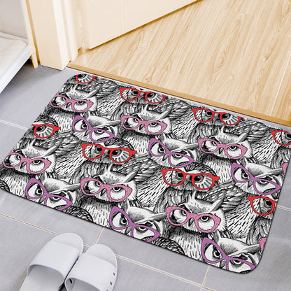 Owl With Glasses Pattern Print Indoor Door Mat