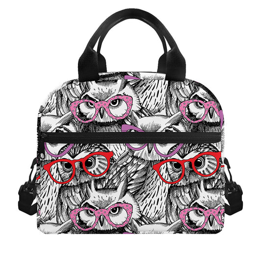 Owl With Glasses Pattern Print Insulated Lunch Bag