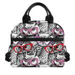 Owl With Glasses Pattern Print Insulated Lunch Bag