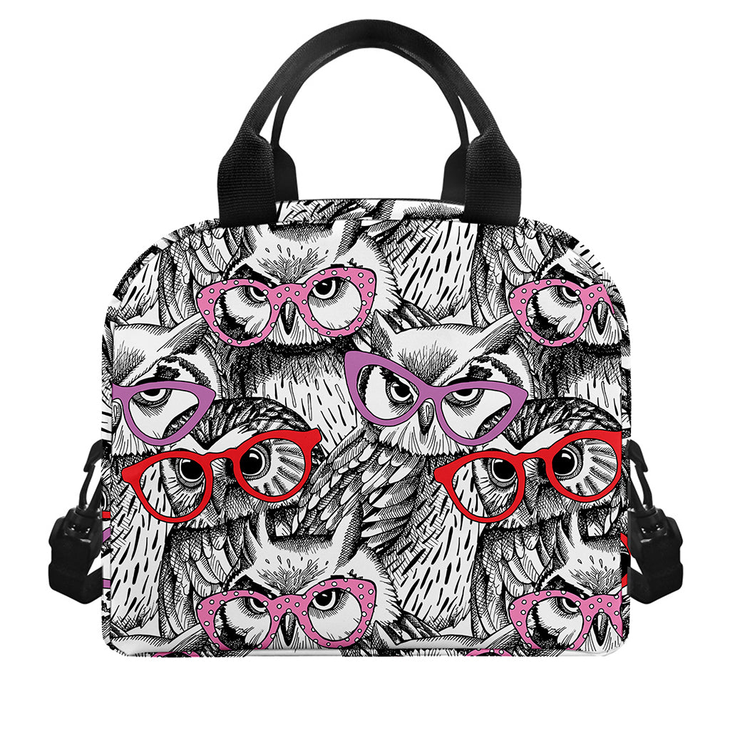 Owl With Glasses Pattern Print Insulated Lunch Bag