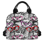 Owl With Glasses Pattern Print Insulated Lunch Bag