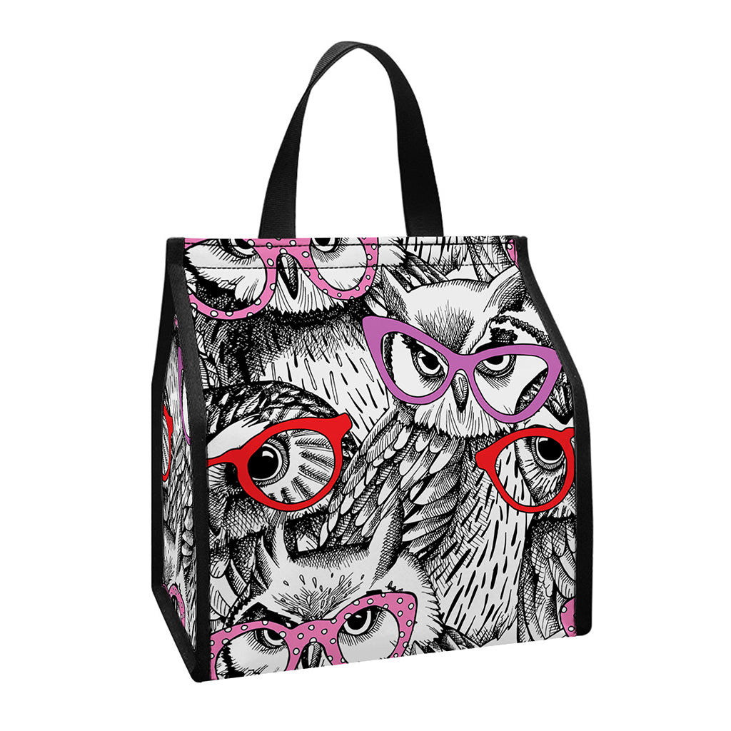 Owl With Glasses Pattern Print Insulated Lunch Tote