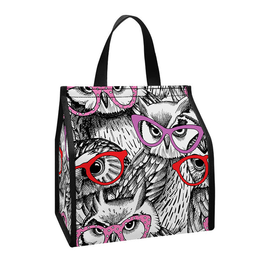 Owl With Glasses Pattern Print Insulated Lunch Tote