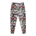Owl With Glasses Pattern Print Jogger Pants