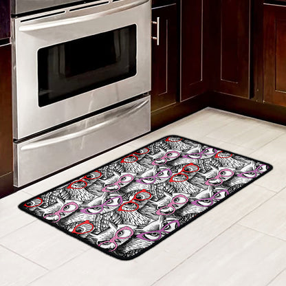 Owl With Glasses Pattern Print Kitchen Mat