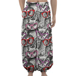 Owl With Glasses Pattern Print Lantern Pants