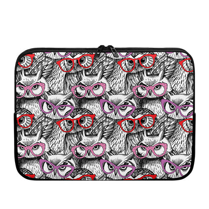 Owl With Glasses Pattern Print Laptop Sleeve
