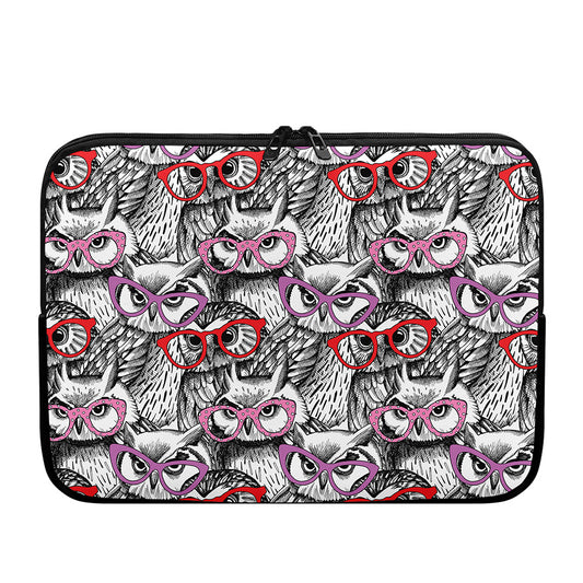 Owl With Glasses Pattern Print Laptop Sleeve