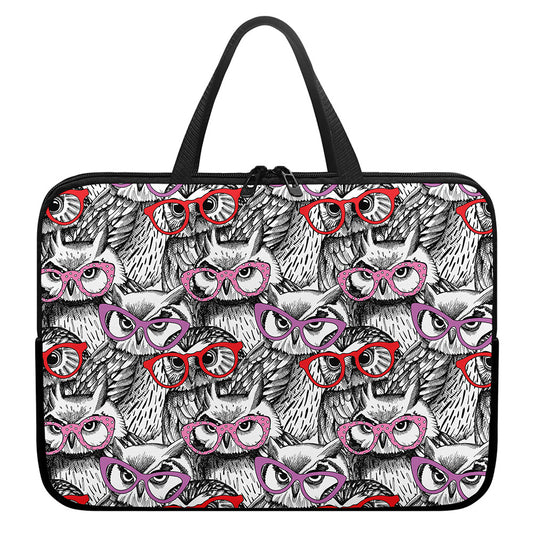 Owl With Glasses Pattern Print Laptop Sleeve With Handle