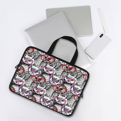 Owl With Glasses Pattern Print Laptop Sleeve With Handle