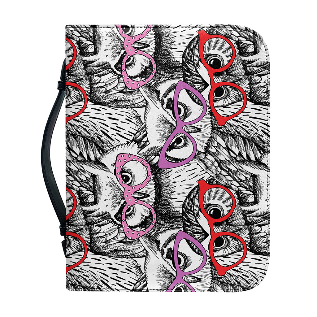 Owl With Glasses Pattern Print Leather Bible Cover