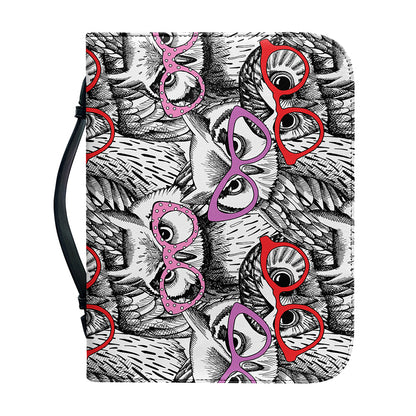 Owl With Glasses Pattern Print Leather Bible Cover