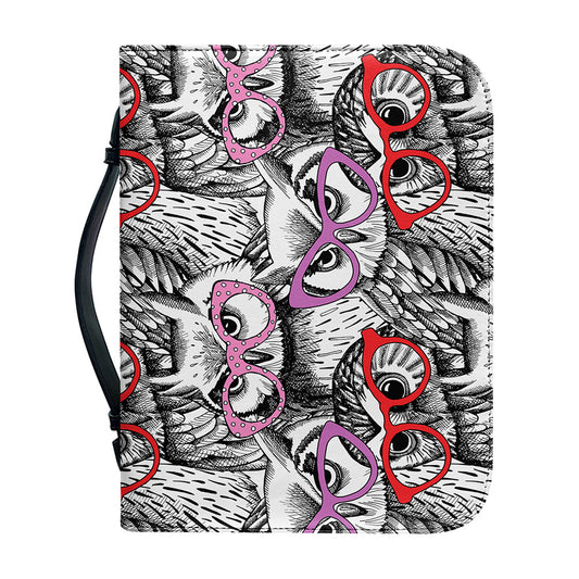 Owl With Glasses Pattern Print Leather Bible Cover