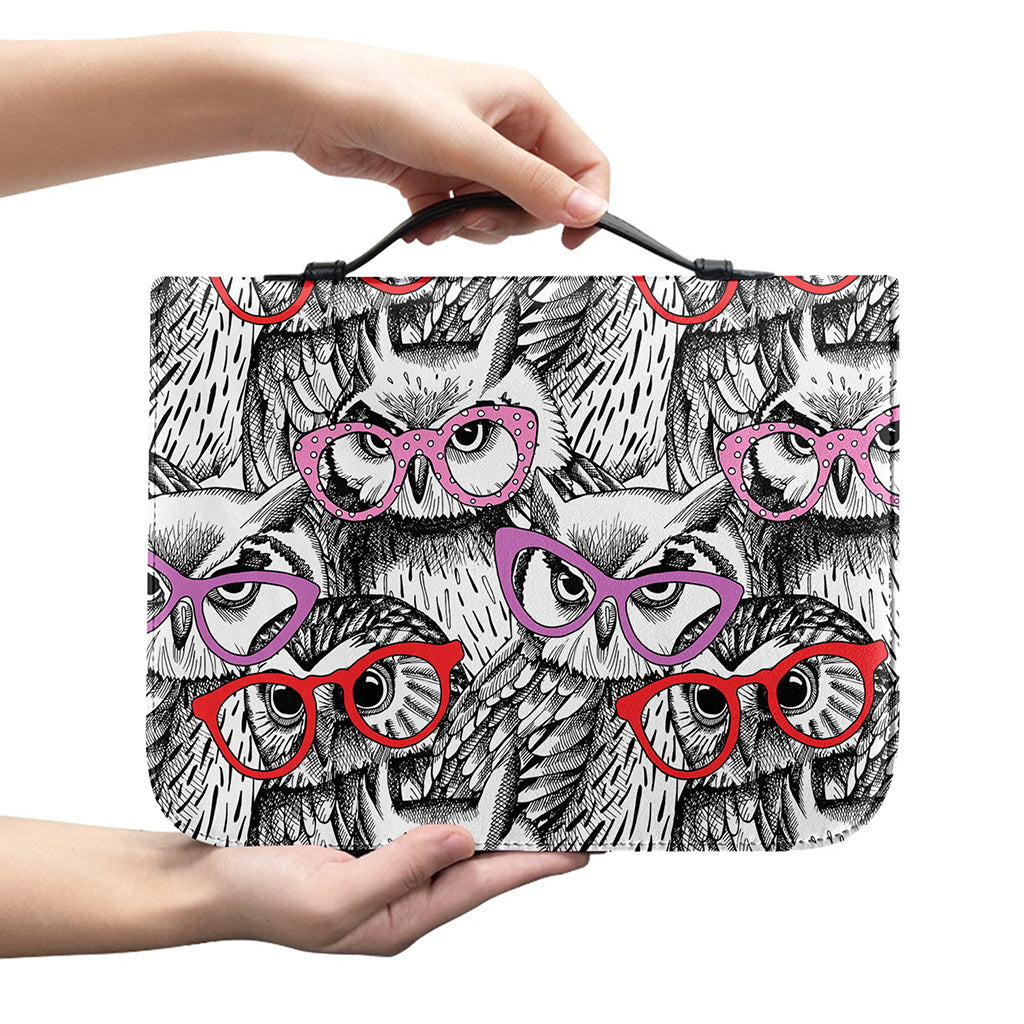 Owl With Glasses Pattern Print Leather Bible Cover