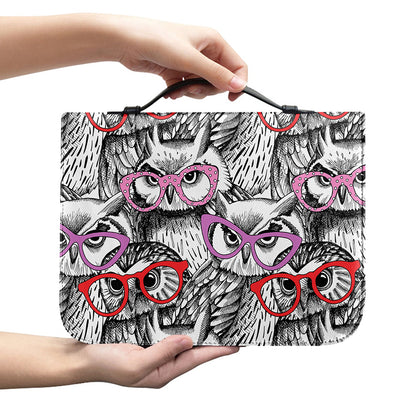 Owl With Glasses Pattern Print Leather Bible Cover