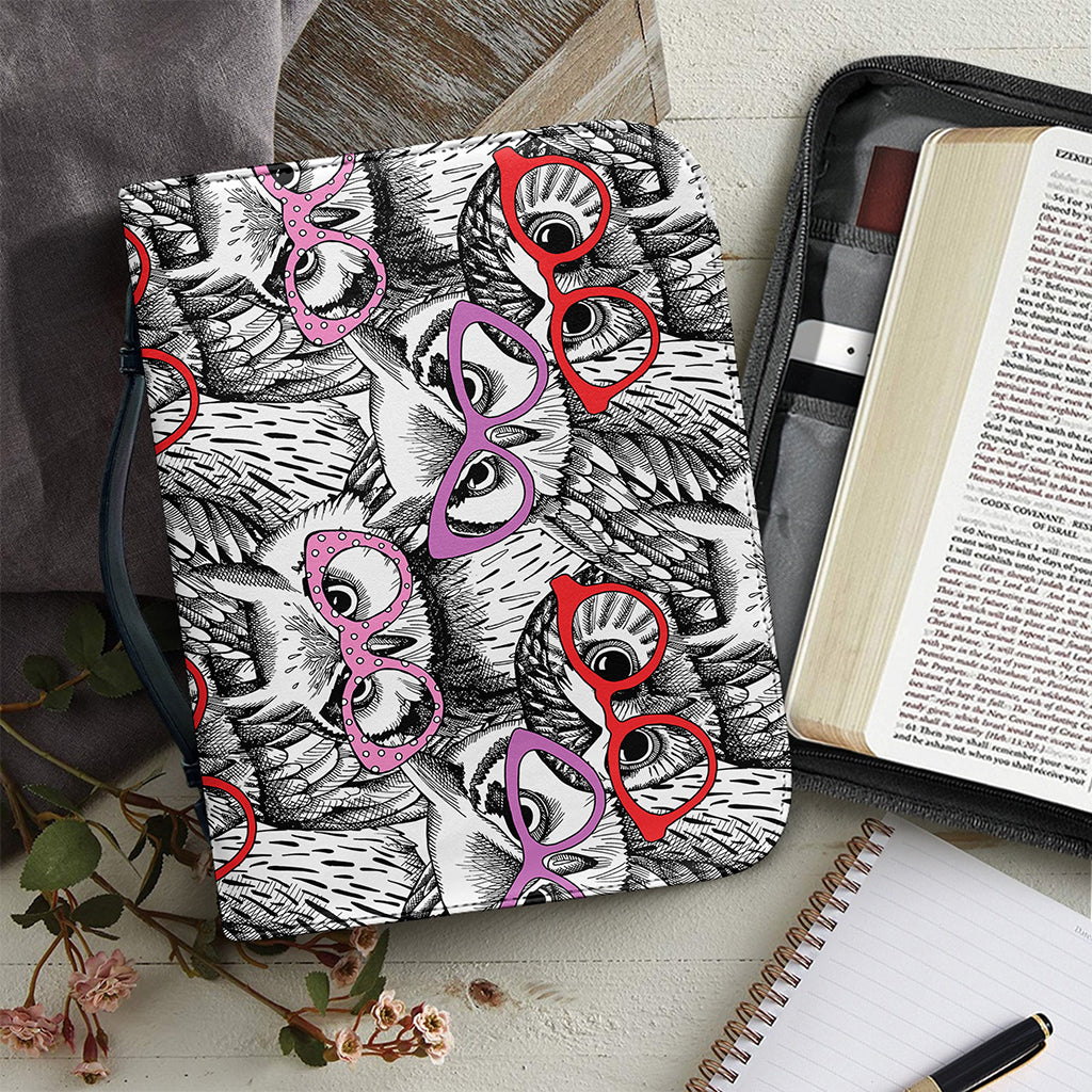 Owl With Glasses Pattern Print Leather Bible Cover