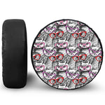 Owl With Glasses Pattern Print Leather Spare Tire Cover