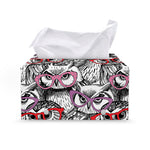 Owl With Glasses Pattern Print Leather Tissue Box Cover