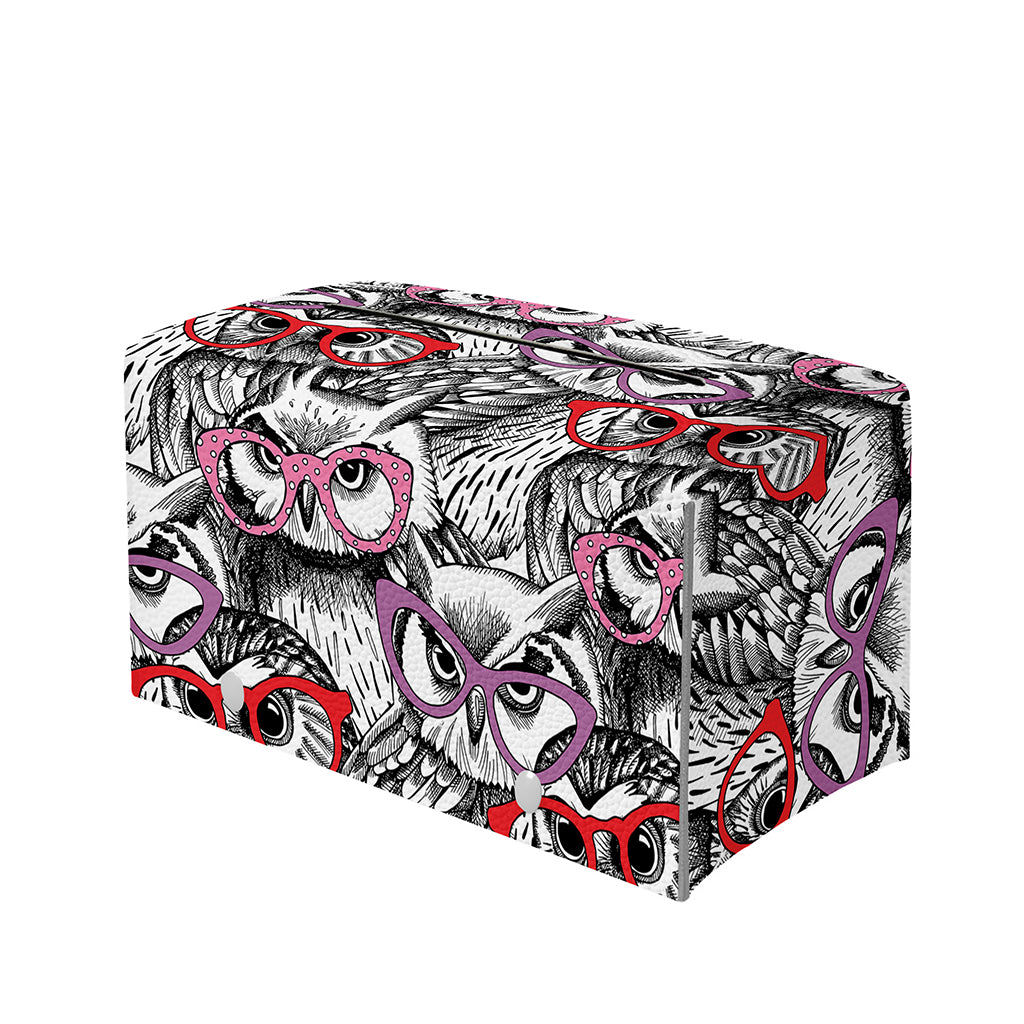 Owl With Glasses Pattern Print Leather Tissue Box Cover