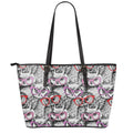 Owl With Glasses Pattern Print Leather Tote Bag With Zipper