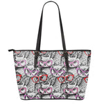 Owl With Glasses Pattern Print Leather Tote Bag