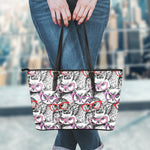 Owl With Glasses Pattern Print Leather Tote Bag