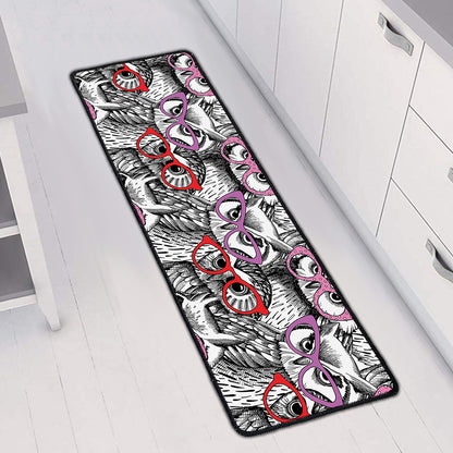 Owl With Glasses Pattern Print Long Kitchen Mat
