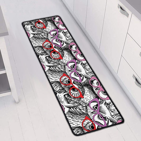 Owl With Glasses Pattern Print Long Kitchen Mat