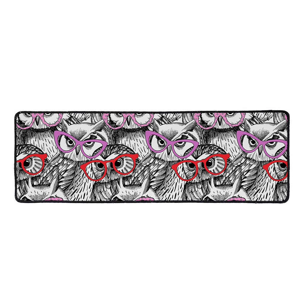 Owl With Glasses Pattern Print Long Kitchen Mat